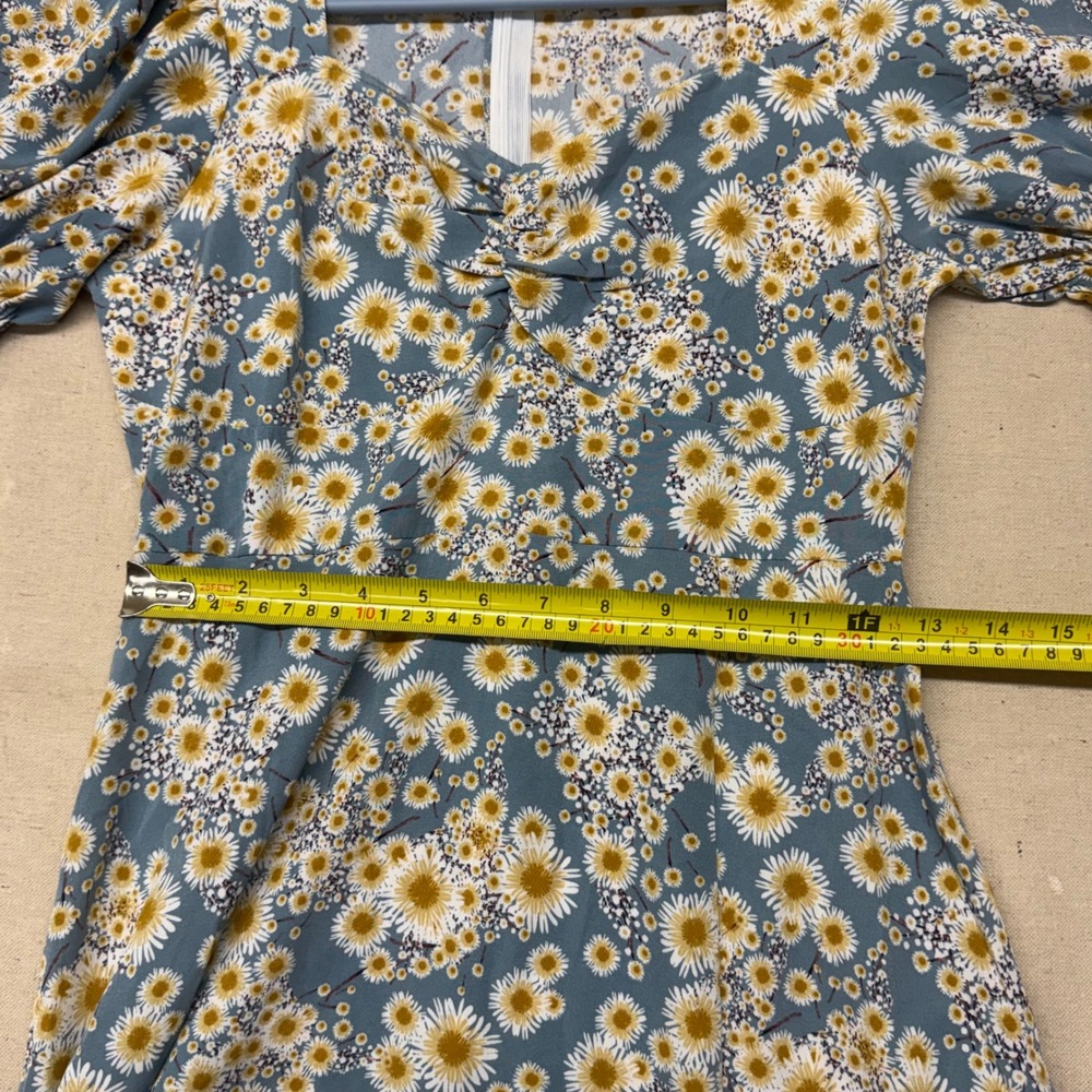 Nnine Womens Blue Floral Daisy Print Puff Sleeve Midi Dress Size M Sweetheart - Picture 10 of 14